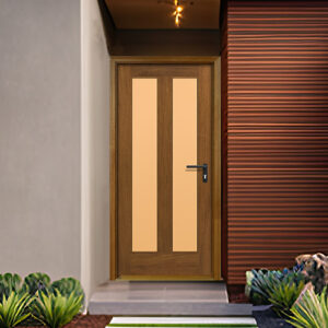 Contemporary Mahogany Type Full Vertical Two Lite Solid Wood Exterior Door