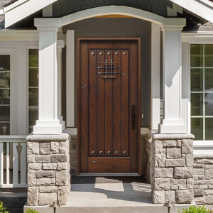 Rustic Mahogany Type Full Panel V-Groove Solid Wood Exterior Door